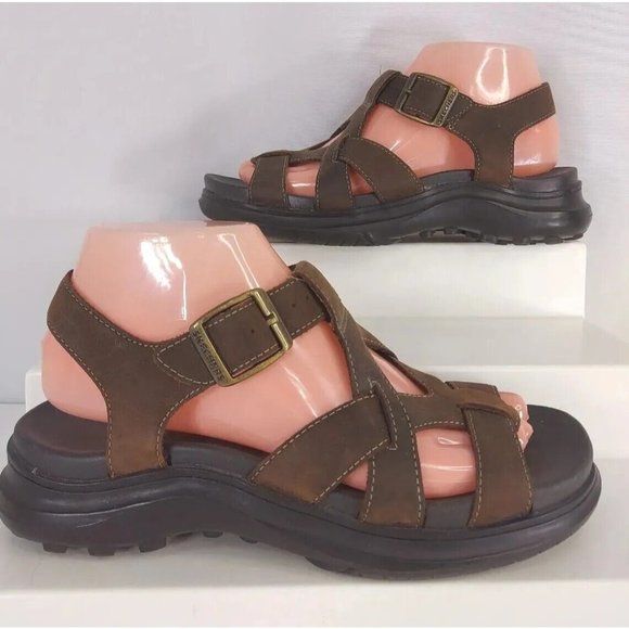 Skechers Leather Sandals Size 7 Dark Brown Upper Buckle Strap Foam Footbed 45773 main image 6